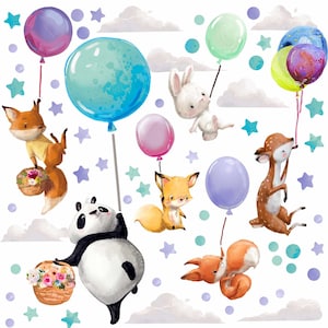 Große Wandsticker Tiere auf bunten Luftballons Panda Hirsch Fuchs Hase Wanddekoration Mädchen Jungenzimmer Geburtstag Babyparty Geschenk Bild 5