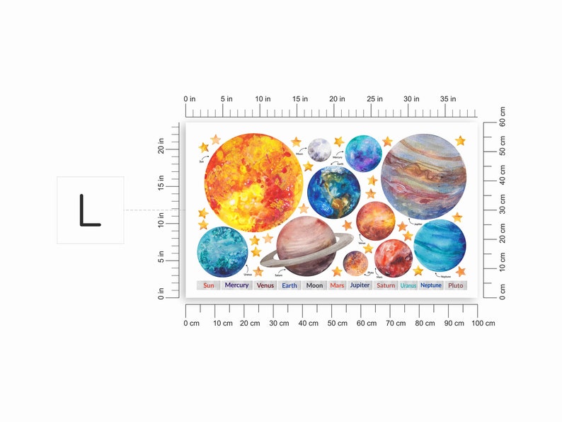 Solar System Large Wall Stickers for Kids Planets Space Big Solar System Wall Stickers Bedroom Playroom Watercolor L