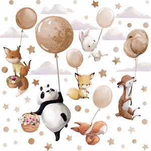 Grandi adesivi murali con animali su palloncini beige Panda Cervo Volpe Coniglietto immagine 7