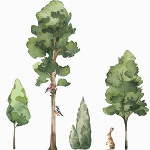 Riesen Laubbäume Wandtattoo, Tiere, große Baum Wandtattoos, Wald Wandtattoos, Aquarell Abziehbilder Bild 4