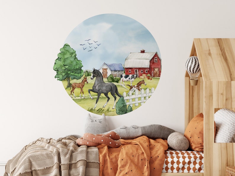 Large Wall Stickers Farm Circle Horses, Farm Sticker Country Life, Rural Life image 1