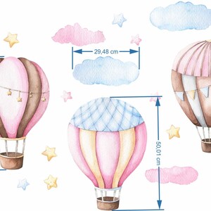 Wall Stickers for Kids, Nursery Decals Pink and Blue Hot Air Balloons image 2