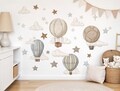 Wall sticker hot air balloon beige wall sticker for children's room stars and clouds wall sticker baby room wall decoration