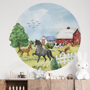 Large Wall Stickers Farm Circle Horses, Farm Sticker Country Life, Rural Life image 4