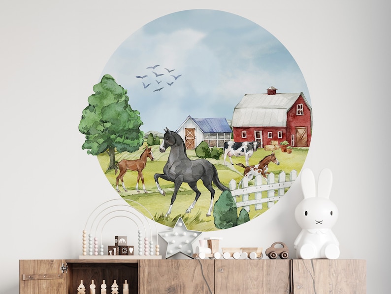 Large Wall Stickers Farm Circle Horses, Farm Sticker Country Life, Rural Life image 4