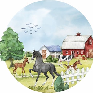Large Wall Stickers Farm Circle Horses, Farm Sticker Country Life, Rural Life image 2
