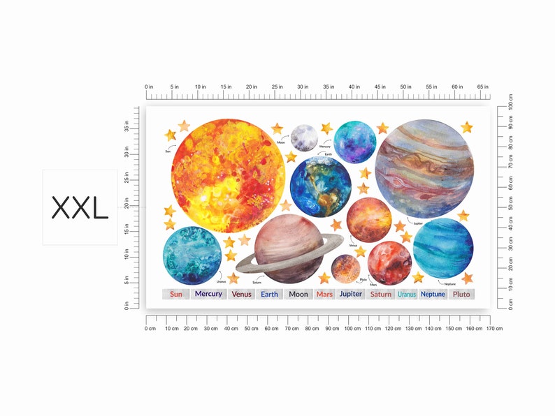Solar System Large Wall Stickers for Kids Planets Space Big Solar System Wall Stickers Bedroom Playroom Watercolor XXL
