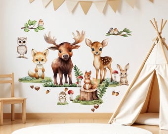 XL Wall stickers Forest animals Deer Moose Fox Rabbit self-adhesive stickers for children's room baby room large stickers set