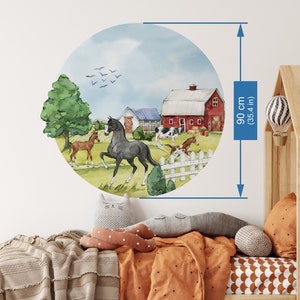 Large Wall Stickers Farm Circle Horses, Farm Sticker Country Life, Rural Life image 6