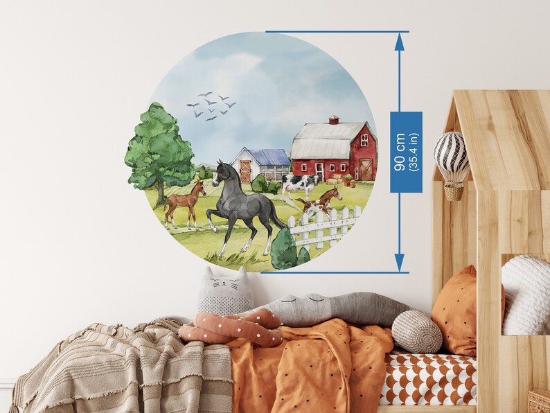 Large Wall Stickers Farm Circle Horses, Farm Sticker Country Life, Rural Life image 6