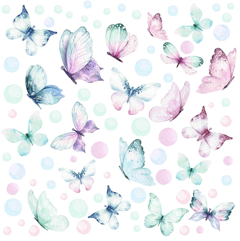 Kolorowe pastelowe motylki i kropeczki naklejki na ściany meble do pokoju dziecięcego zdjęcie 10