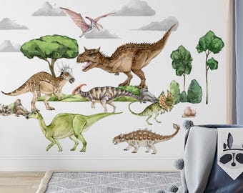 Dinosaur wall sticker XL set for children's room Dino animals wall sticker for baby room Trees wall sticker self-adhesive decoration
