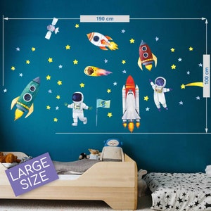 Aquarell Wandaufkleber Weltraum, Raketen, Kosmonauten Schälen und aufkleben Leerzeichen Schlafzimmer Spielzimmer LARGE SIZE
