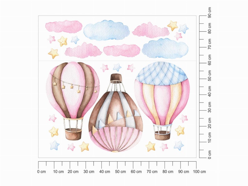 Wall Stickers for Kids, Nursery Decals Pink and Blue Hot Air Balloons image 5