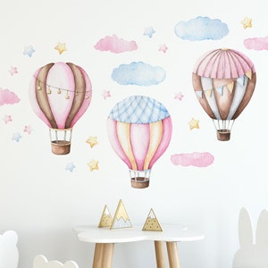 Wall Stickers for Kids, Nursery Decals Pink and Blue Hot Air Balloons image 6