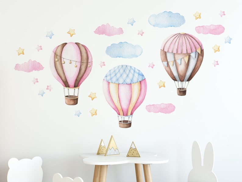 Wall Stickers for Kids, Nursery Decals Pink and Blue Hot Air Balloons image 6