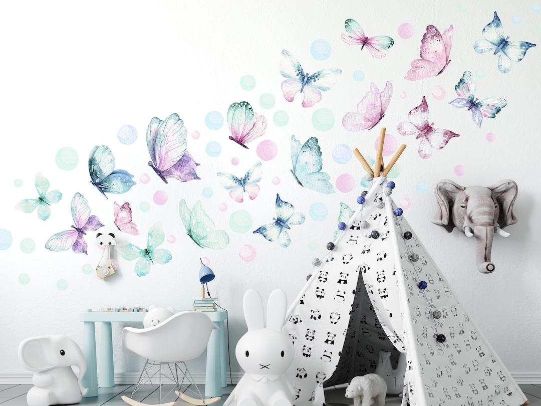 Butterfly Set Wall Stickers for Children's Room Pastel Wall Decal for ...