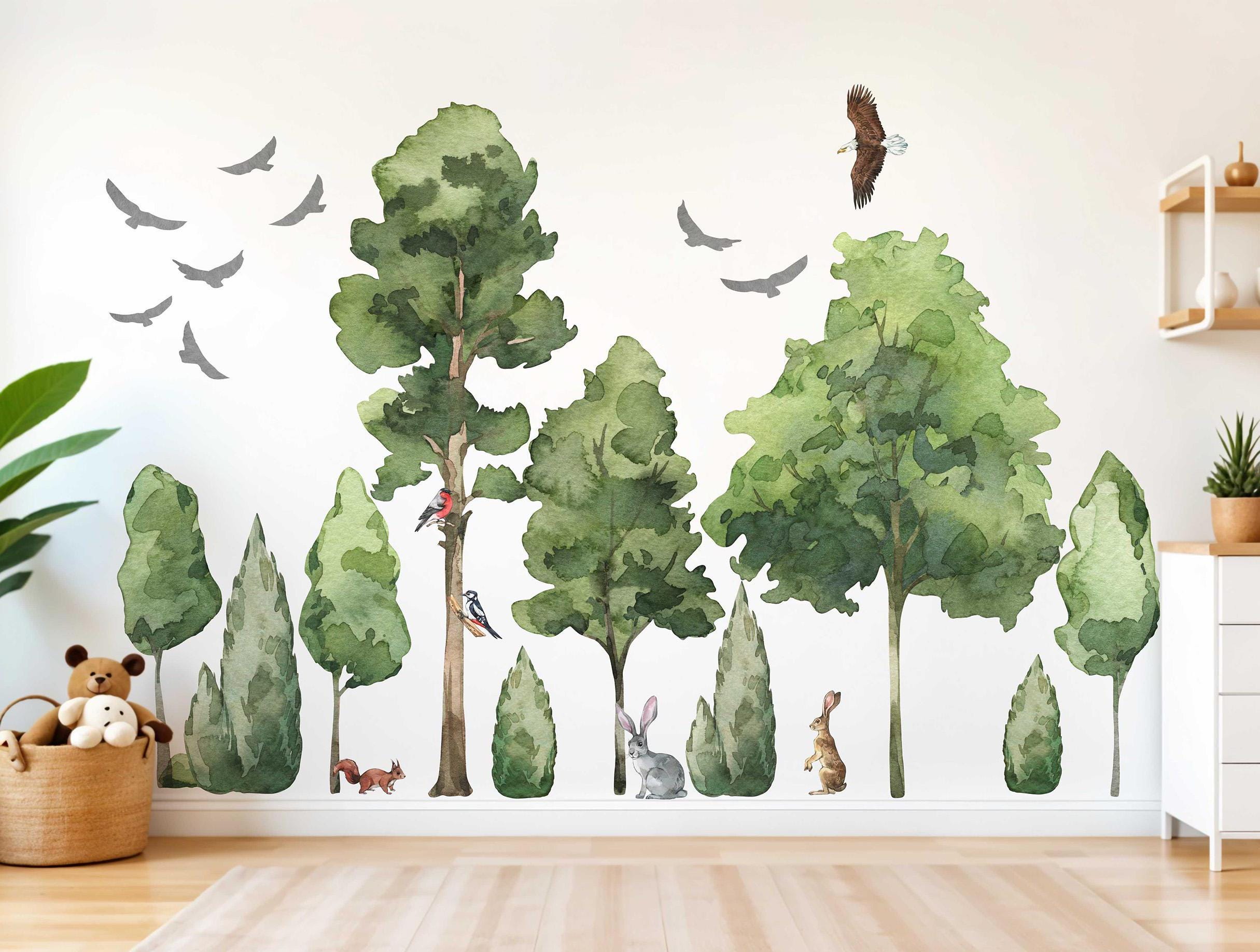 Pegatinas De Pared Paisaje De Montañas - 6 Hojas, Autoadhesivas Y Desmontables, Decoración Acuarela Para Habitación