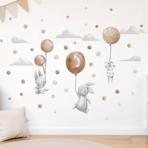 Adesivo da parete per la cameretta dei bambini conigli e palloncini beige nuvole punti adesivo da parete per la cameretta dei bambini simpatici coniglietti
