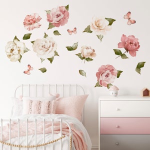 Adesivi murali Fiori rosa e bianchi Adesivi murali floreali per la camera immagine 3