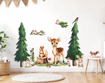 XL forest animals set wall sticker for children's room deer wall sticker for baby room trees wall sticker deer decoration self-adhesive