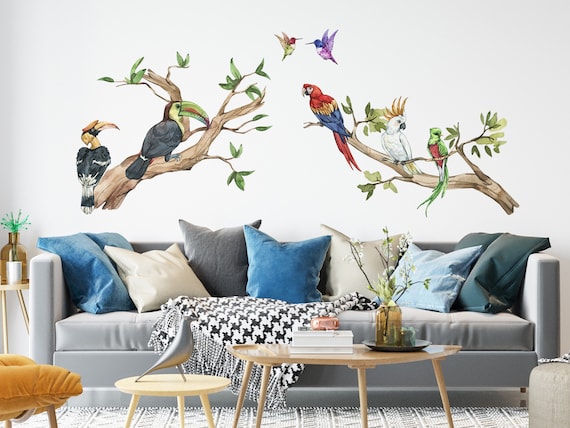 Adesivi murali per grandi uccelli esotici set -  Italia