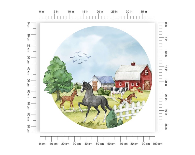 Large Wall Stickers Farm Circle Horses, Farm Sticker Country Life, Rural Life image 7
