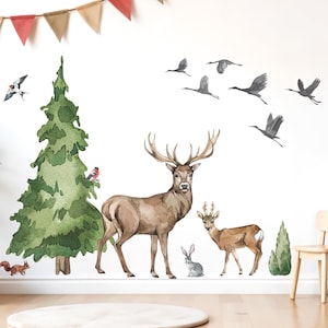 Adesivi murali albero con cervi e animali della foresta adesivi foresta per cameretta bambini