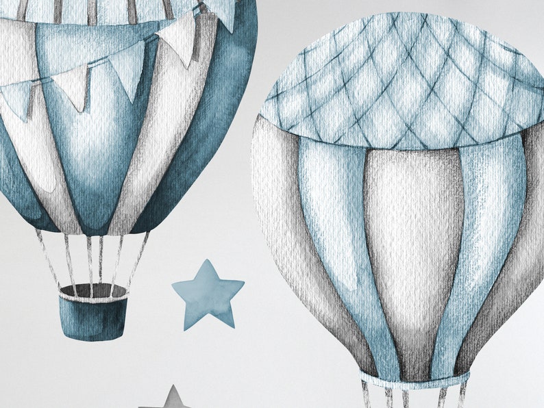 Grands stickers muraux bleus gris ballons, nuages et étoiles image 4
