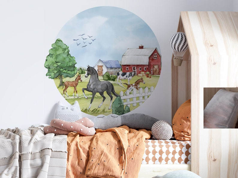 Large Wall Stickers Farm Circle Horses, Farm Sticker Country Life, Rural Life image 3