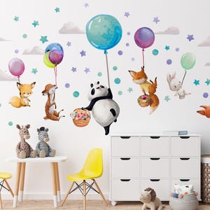 Adesivi murali animali su palloncini colorati decorazione murale panda per bambini