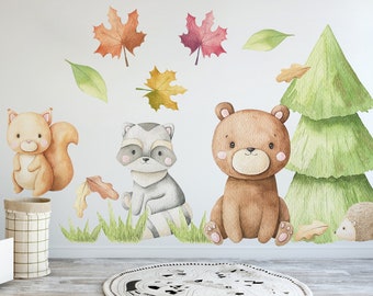 Woodland Wall Decals - Wall Stickers for Kids - Cute Bear, Squirrel, Raccoon, Hedgehog