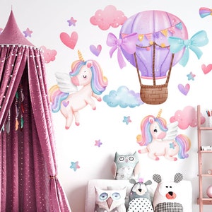 Adesivi murali per cameretta bambini, adesivi murali unicorni, adesivi murali pony rosa per cameretta bambini per bambine