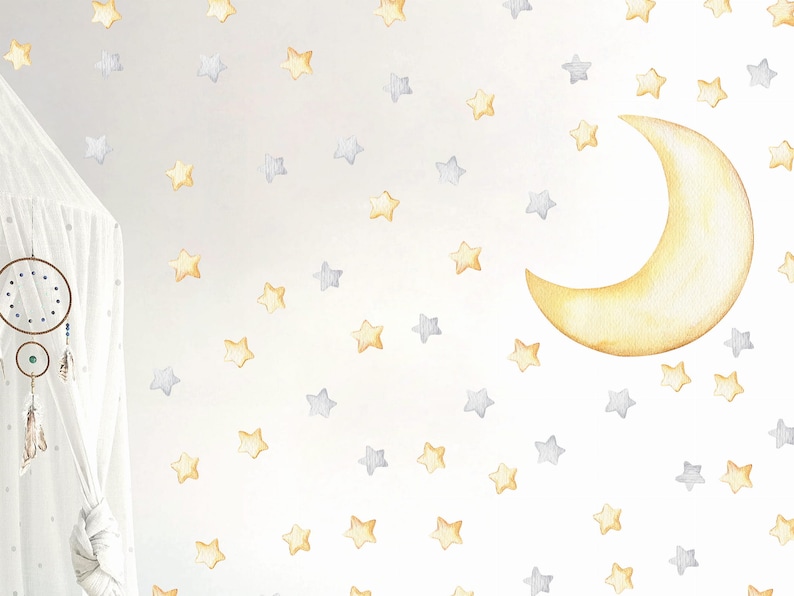 Watercolor Stars and Moon Night Sky Wall Decals for Kids - Etsy