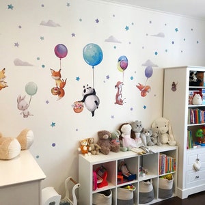 Große Wandsticker Tiere auf bunten Luftballons Panda Hirsch Fuchs Hase Wanddekoration Mädchen Jungenzimmer Geburtstag Babyparty Geschenk Bild 10
