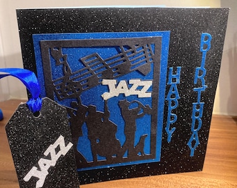 Jazz Birthday Card: Glittery Black Band, Music Lover Gift