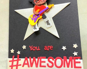 Personalized Rocker Birthday Card for Boys: Guitar Star Handmade Card