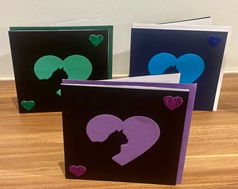 Cat Silhouette Card: Die-Cut Heart, Pet Lover Gift