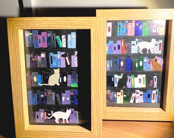 Personalised Cat Bookshelf Picture - Gift for Book Lovers