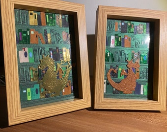 Handmade Dragon Bookshelf Photo Display - Beech Wood Frame