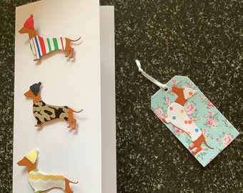 Dachshund Birthday Card and Gift Tag: Stylish Dog Jackets
