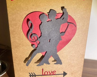 Music Lover Card: Dancer Silhouette, Hearts & Musical Notes