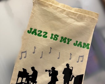 Jazz Musician Cream Drawstring Bag – Vinyl Band Motif (27cm x 37cm)