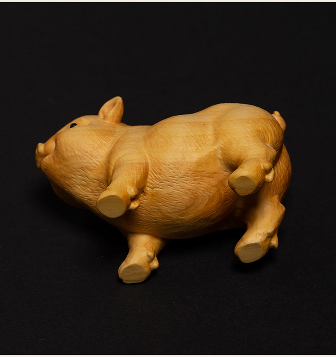 Wooden Pig Statue Hand Carving Decoration Craft Solid Wood Etsy