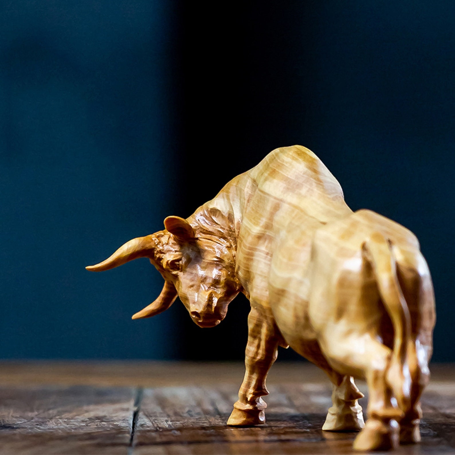 Wooden Bull Statue Hand Carving Decoration Craft Solid Wood Etsy