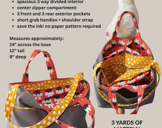 Ultimate Commuter Tote Bag Sewing Pattern and Video Tutorial - Cut to Shape (no taping!)