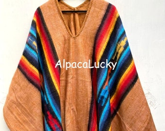 Rainbow Beige Alpaca Poncho for men and woman, alpaca poncho, poncho alpaca wool, peru, poncho for winter, shawl ethnic, peruvian ponchos