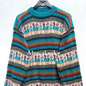 Turquoise Alpaca sweater, peruvian sweater, Unisex sweater, peruvian alpaca sweater, peruvian jacket, peru sweater, alpaca sweater Turquoise