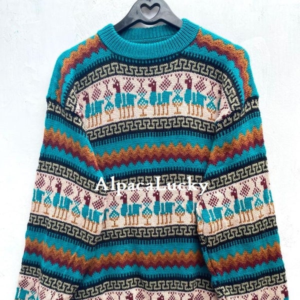 Pull Turquoise Alpaca, pull péruvien, pull Unisex, pull alpaga péruvien, veste péruvienne, pull pérou, pull alpaga