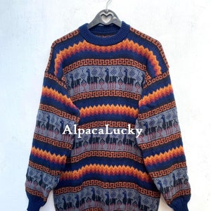 Turquoise Alpaca sweater, peruvian sweater, Unisex sweater, peruvian alpaca sweater, peruvian jacket, peru sweater, alpaca sweater Dark Blue